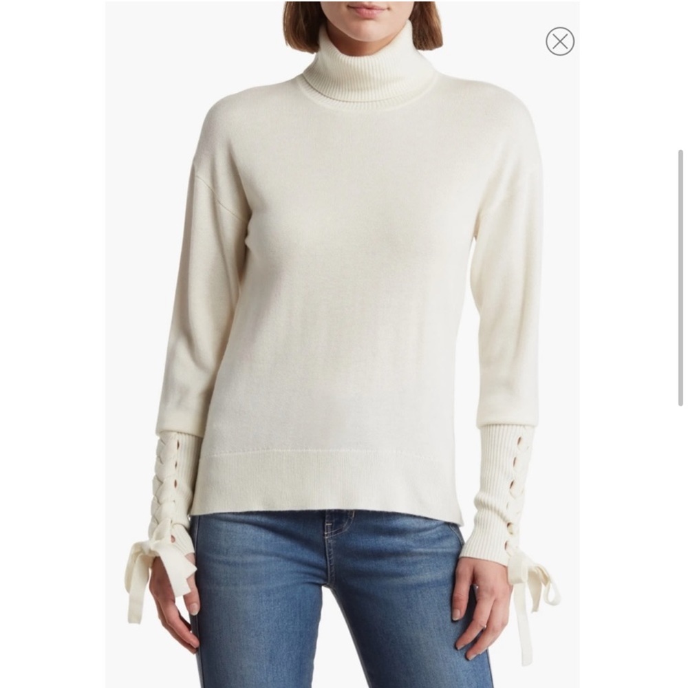 NWT Ramy Brook Walt Turtle Neck Long Lace-Up Sleeve Top - Picture 3 of 9